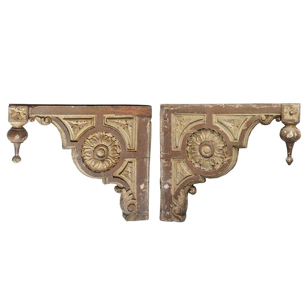 Pair Very Large Anglo Indian Painted Teak Porch Roof Corbel Brackets