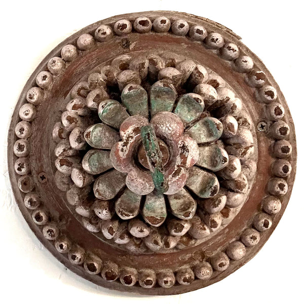 Indo-Portuguese Painted Teak and Iron Architectural Ceiling Medallion Hook