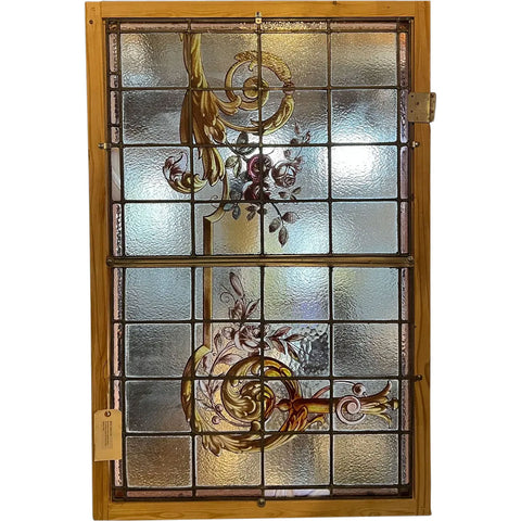 Argentine Beaux-Arts Painted, Leaded and Stained Glass Two-Panel Window