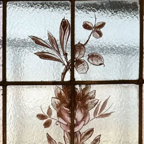 Argentine Beaux-Arts Painted, Leaded and Stained Glass Floral Window