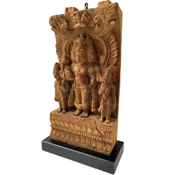 Indian Hindu Teak Lord Brahma Architectural Panel as a Table Lamp Base