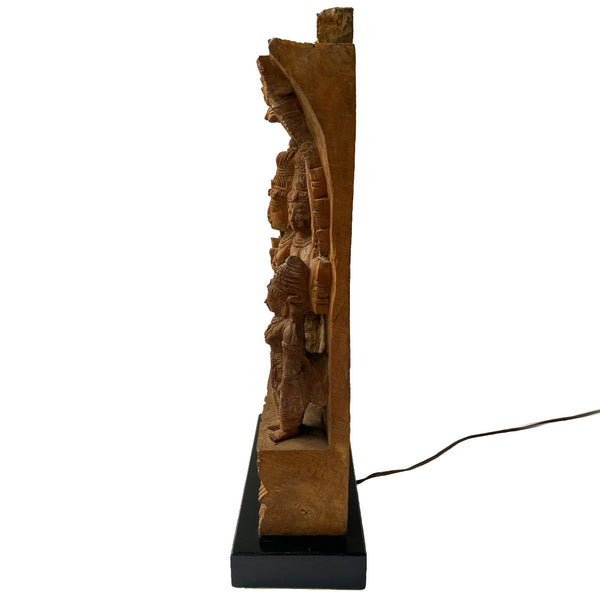 Indian Hindu Teak Lord Brahma Architectural Panel as a Table Lamp Base