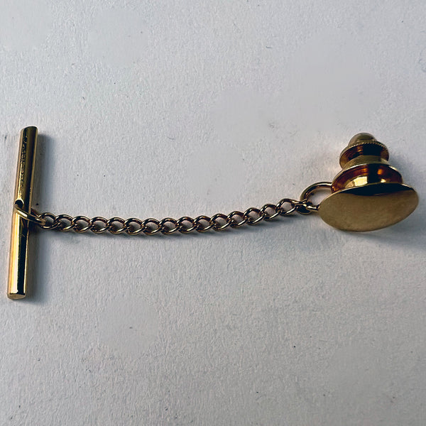 Vintage 14 Karat Yellow Gold Tie Tack Clutch Pin with Bar and Chain