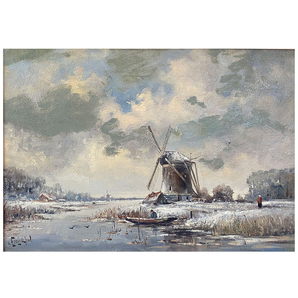 Dutch School after Louis Apol Oil Painting, Figures near the Windmill