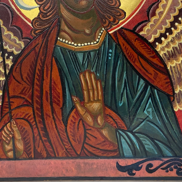 JAN L. FARRELL Gilt Tempera Painting on Board Icon of Archangel Michael