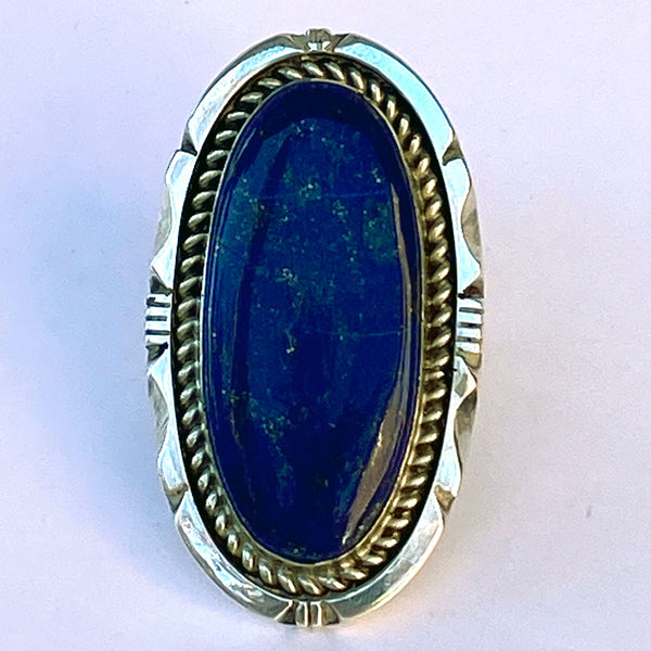 Large Native American Eddie Secatero Dine Sterling Silver and Lapis Lazuli Oval Ring