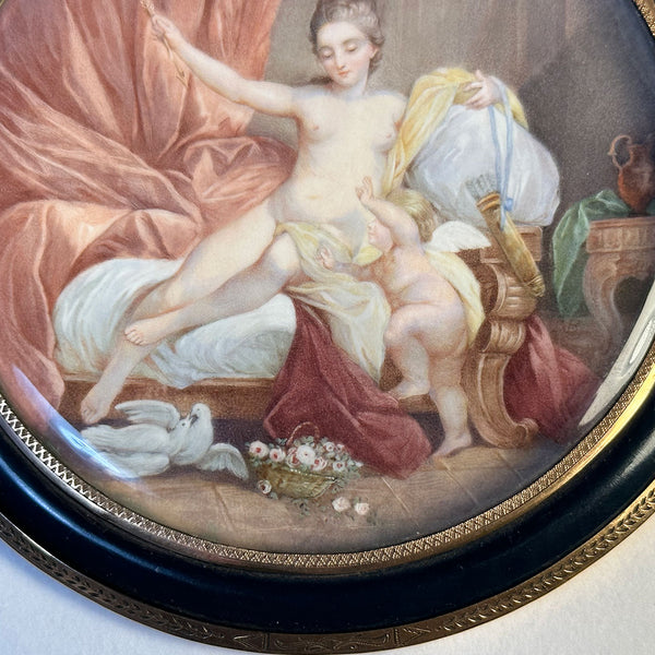 Miniature French Gold Mounted Painting, after Jacques Charlier, Venus Disarming Love