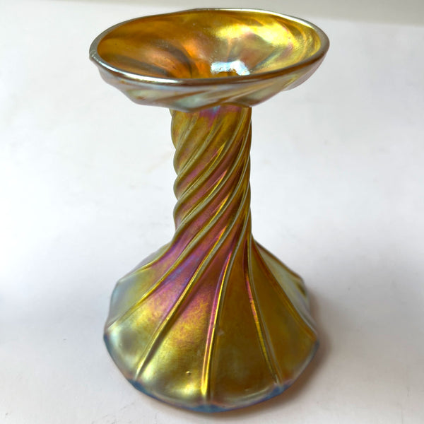 Small American Tiffany Studios Favrile Glass Iridescent Gold Candlestick