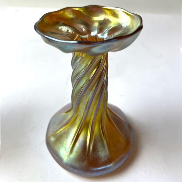 Small American Tiffany Studios Favrile Glass Gold Iridescent Candlestick