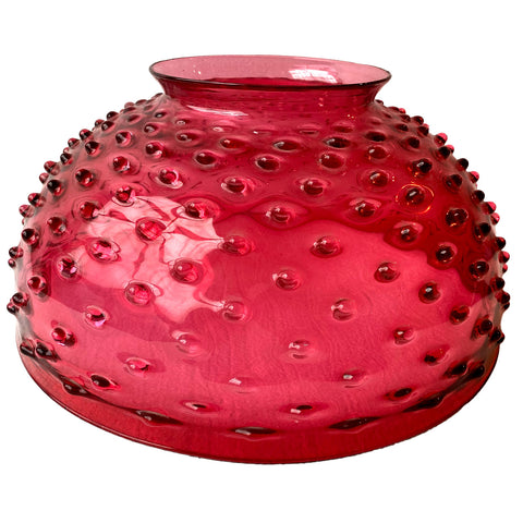 Large American Cranberry Glass Hobnail Hanging/Library Dome Lamp Shade