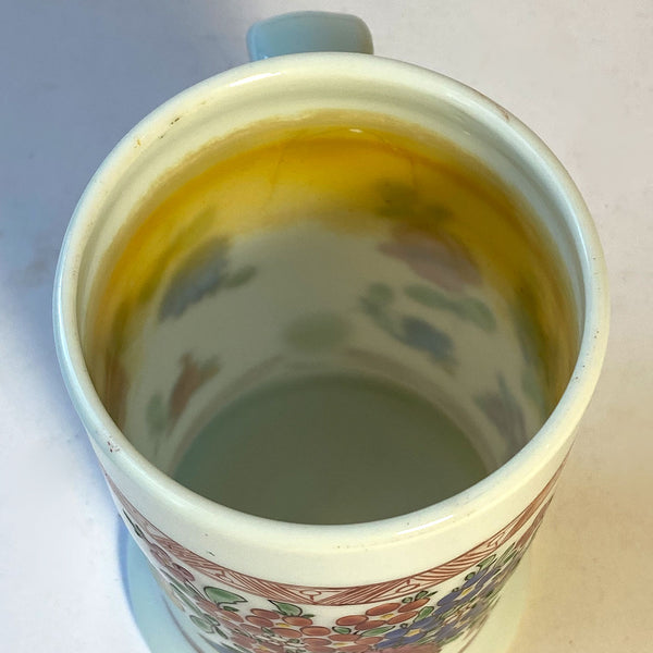 Bohemian Milch (Milk) Enameled Glass Floral Ale Stein / Mug