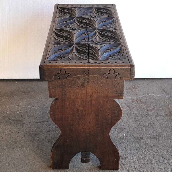 French Gothic Revival Carved Oak Bench / Low Side Table