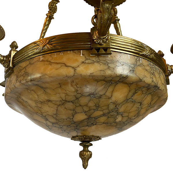 Vintage Argentine Gilt Brass and Alabaster Eight-Light Chandelier