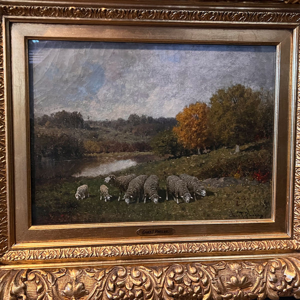 CHARLES T. PHELAN Oil on Canvas Painting, Sheep Grazing