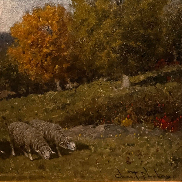 CHARLES T. PHELAN Oil on Canvas Painting, Sheep Grazing