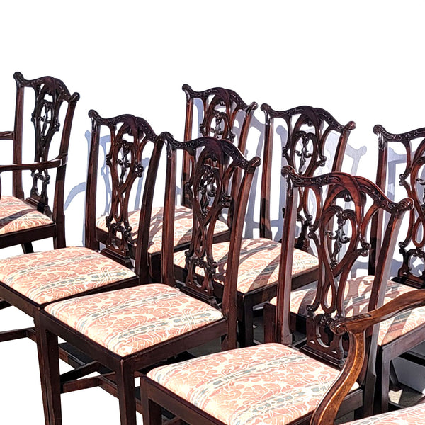 Set Six English Chippendale Style Honduras Mahogany Upholstered Seat Dining Chairs
