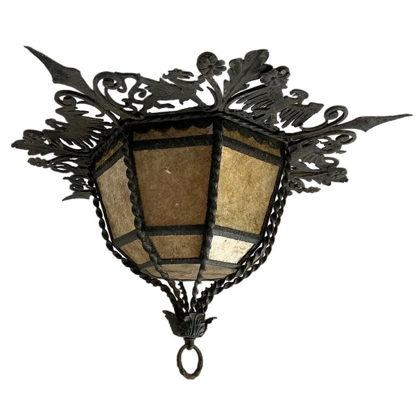 Spanish Colonial Style Lafayette Hughes Mansion Wrought Iron and Mica Ceiling Light