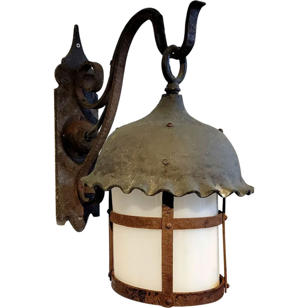 American Lafayette Hughes Mansion Wrought Iron, Glass One-Light Lantern Sconce