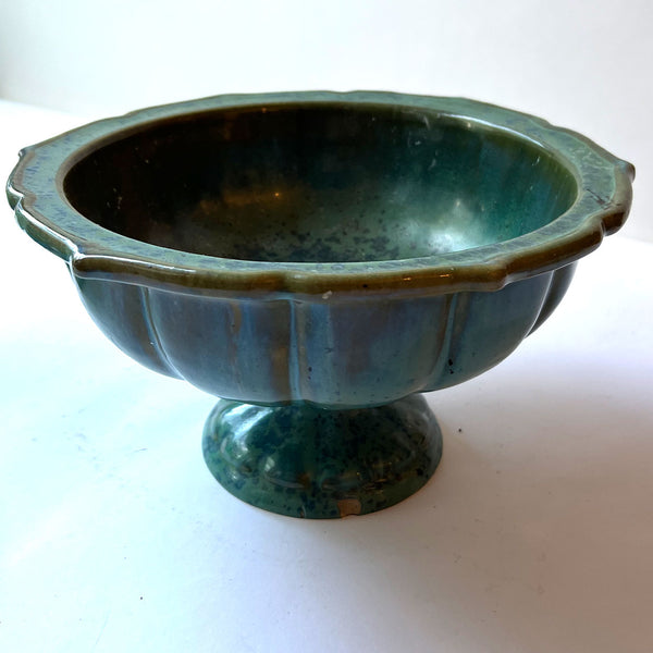 American Fulper Arts and Crafts Green Pottery Footed Center Bowl