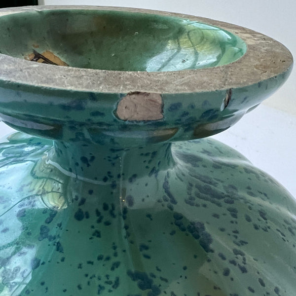 American Fulper Arts and Crafts Green Pottery Footed Center Bowl
