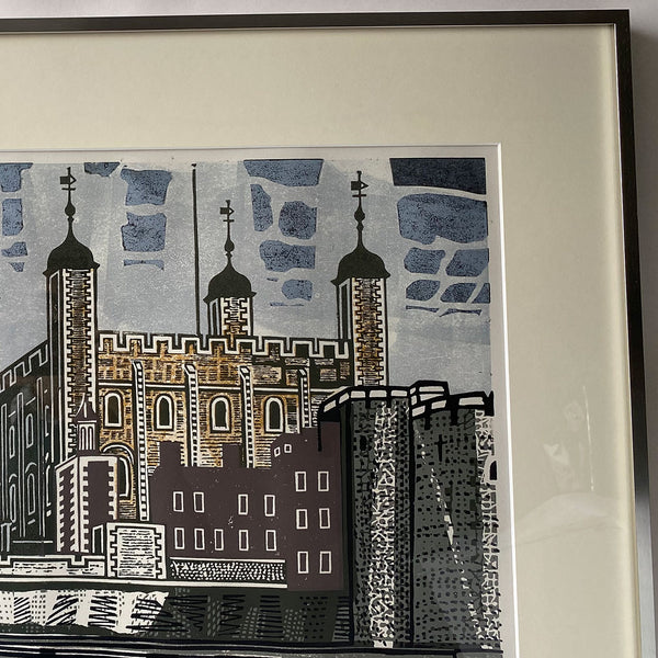 EDWARD BAWDEN Color Linocut, The Tower of London, 12/100