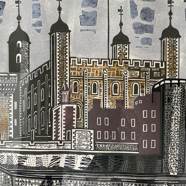 EDWARD BAWDEN Color Linocut, The Tower of London, 12/100