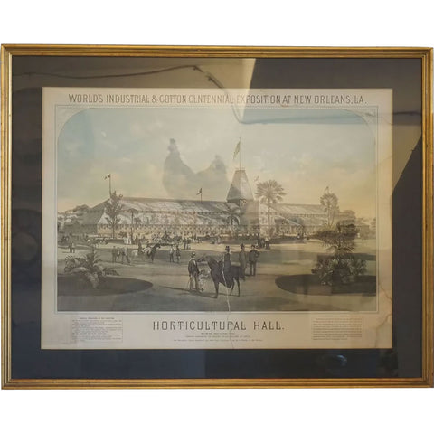 American THOMAS HUNTER Color Lithograph, New Orleans Centennial Exposition Horticultural Hall