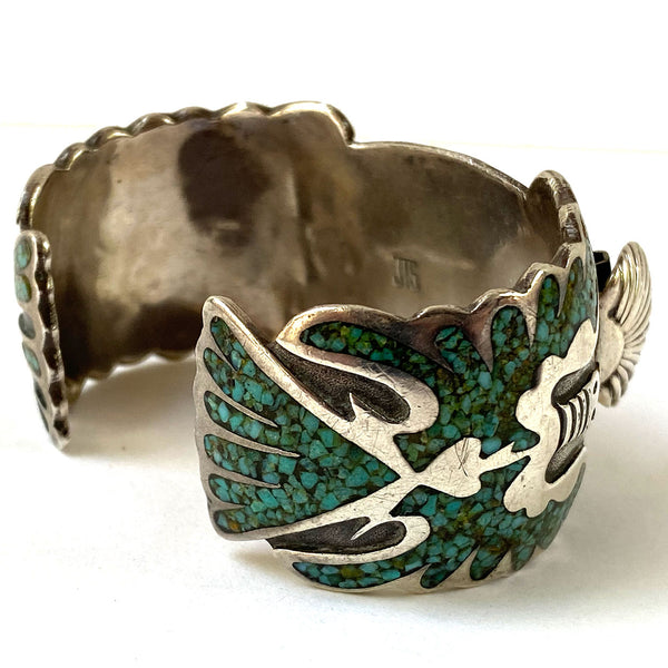 Native American Juan Singer Navajo Sterling Silver, Turquoise Watch Cuff Bracelet