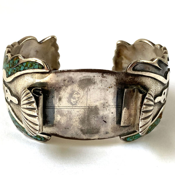 Native American Juan Singer Navajo Sterling Silver, Turquoise Watch Cuff Bracelet