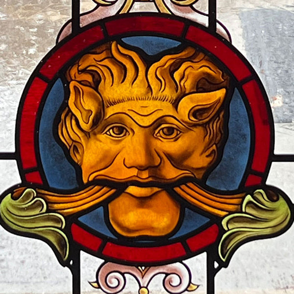 American ANN WOLFF Stained, Painted and Leaded Glass Mythological Mask Window