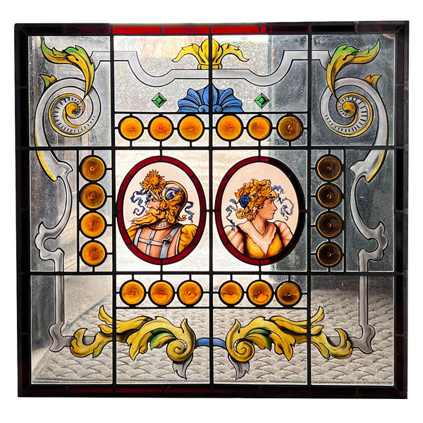 American ANN WOLFF Renaissance Revival Stained, Painted and Leaded Glass Window