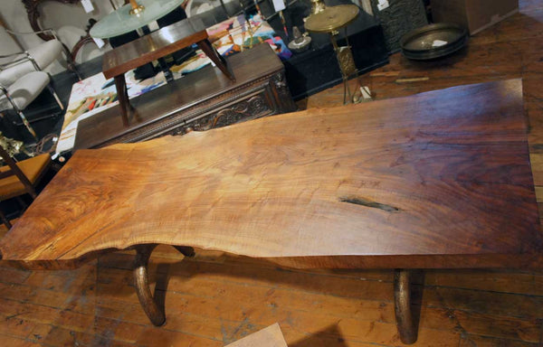 Large American Hudson Furniture New York Live Edge Solid Walnut Slab Dining Table
