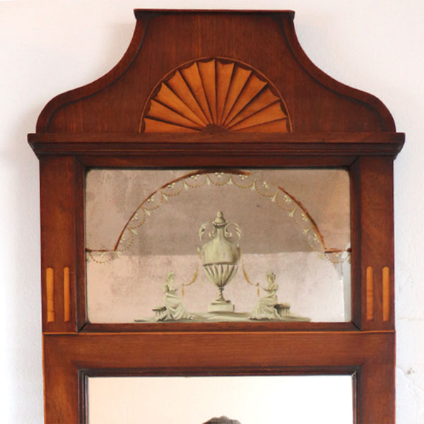Danish Neoclassical Parquetry Mahogany Pier Mirror with Brass Sconces