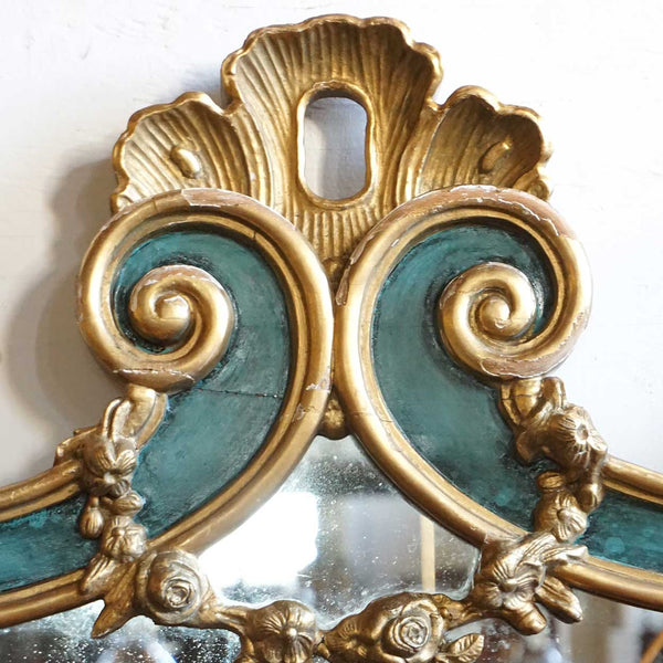 Large Italian Rococo Revival Pine Gilt and Green Painted Wall Mirror