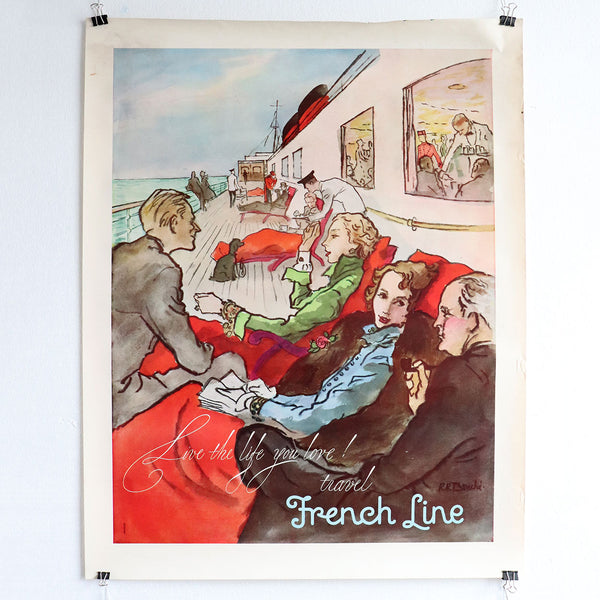 Vintage French RENE ROBERT BOUCHE Advertising Travel Poster, French Line
