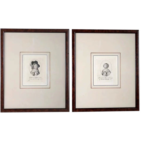 Pair WILLIAM MARSHALL Engravings on Paper, William of Nassau and Lady Mary