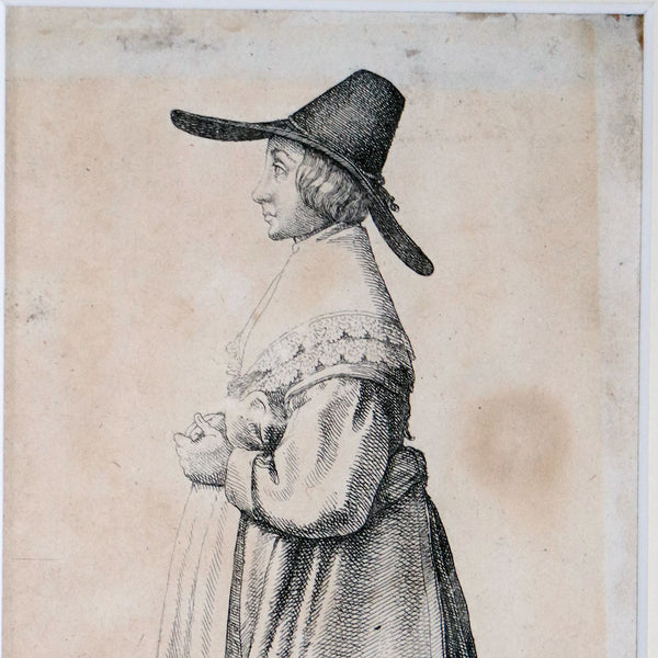 WENCESLAUS HOLLAR Etching on Paper, English Lady with Wide-Brimmed Hat