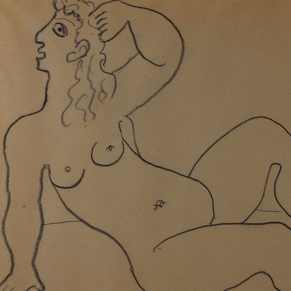 ANDRE DERAIN Pencil on Paper Drawing, Nu Allonge, Grotesque