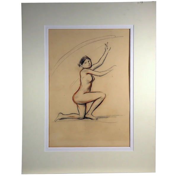 JEAN-LOUIS FORAIN Pencil on Paper Drawing, Nude Woman Kneeling on One Knee