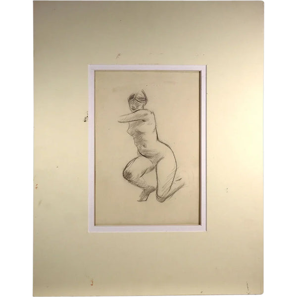 JEAN-LOUIS FORAIN Pencil on Paper Drawing, Nude Woman Study Kneeling