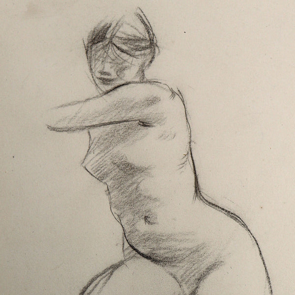 JEAN-LOUIS FORAIN Pencil on Paper Drawing, Nude Woman Study Kneeling