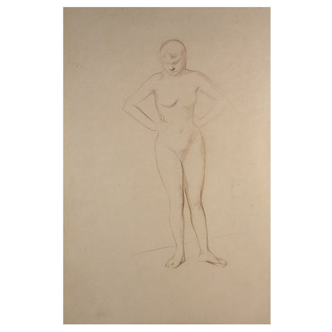 JEAN-LOUIS FORAIN Crayon Pencil on Paper Drawing, Nude Standing Akimbo