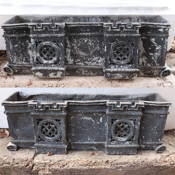 Large Pair of English Gothic Revival Painted Lead Manor House Scupper Boxes