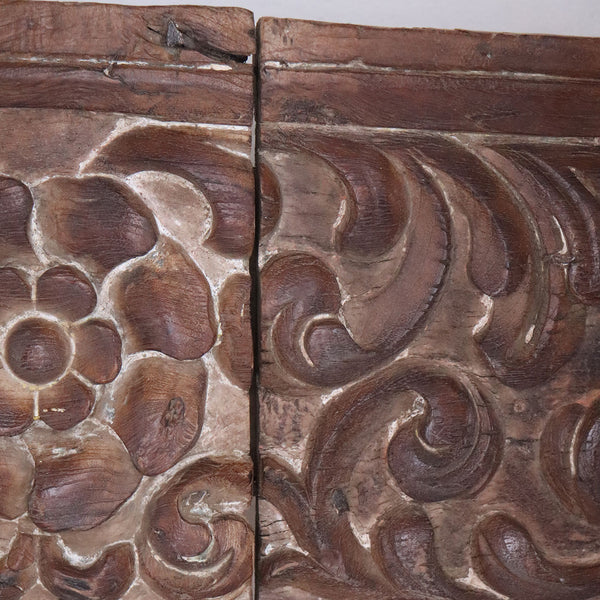 Two-Part Indo-Portuguese Baroque Curved Teak Altar Fragment