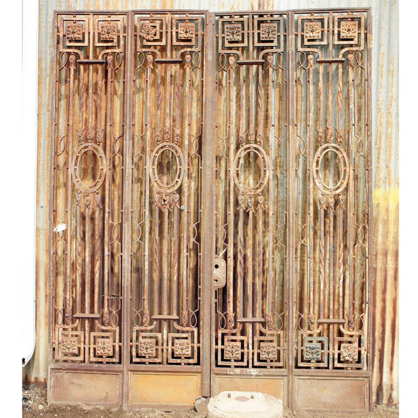 Large French Wrought Iron Four-Panel Double Door Gate