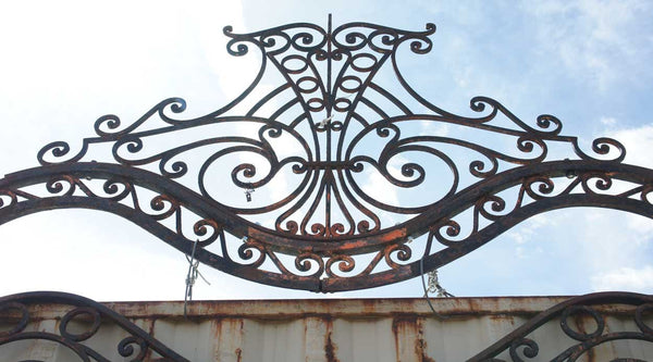 Important Large French Beaux Arts Wrought Iron Double Door Gates with Frame and Transom