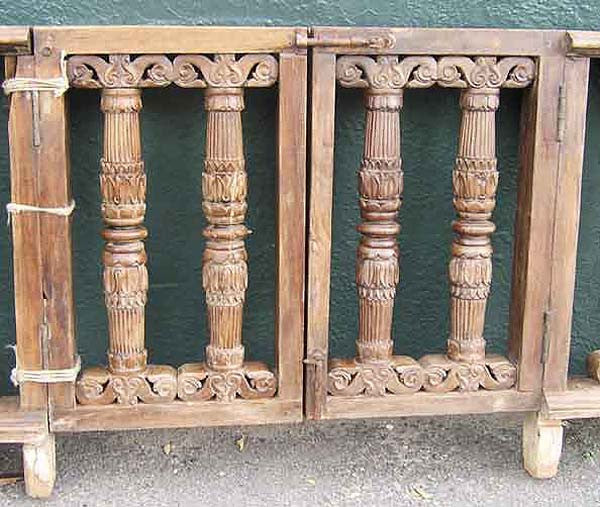 Pair of Indo-Portuguese Teak Gates and Baluster Architectural Railings