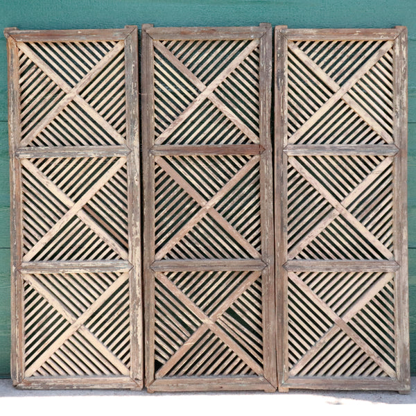 Set of Three Indian Painted Teak Fretwork Architectural Panels