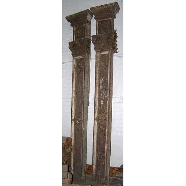 Large Indo-Portuguese Painted Teak 10-Foot Architectural Altarpiece Pilasters