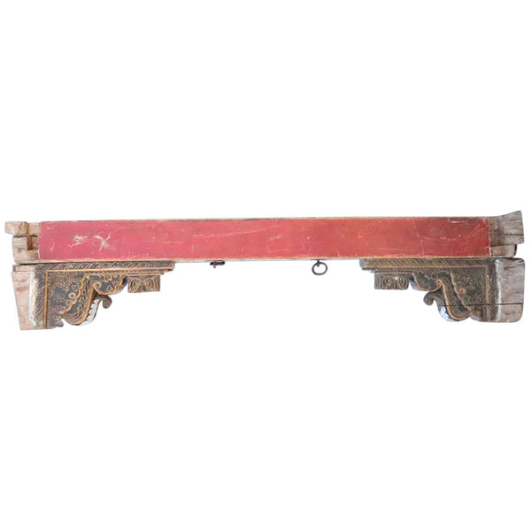 Large Indian Painted Teak and Iron Architectural Bracket Beam